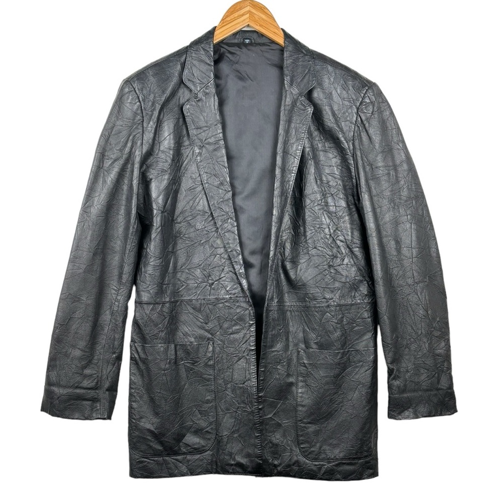 I.O.U Black Genuine Leather Open Front Jacket / Blazer